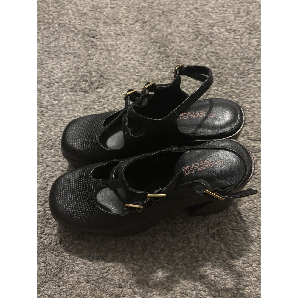 Charlotte Stone Gael Platform Mary Jane Clogs Black Leather Wood Size 7 - Picture 3 of 9